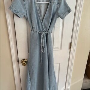 Zara Light Blue Denim Wrap Maxi Dress